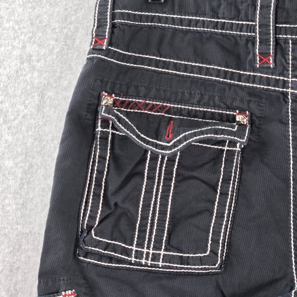 Rock Revival Cargo Shorts Mens 34 Black 12" Embroidered Red Stitch 24" Outseam - Picture 3 of 14